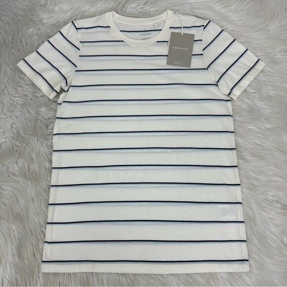 Everlane Women's NWT White Blue Striped The Organic Cotton Crew Neck Tee S/C34 - Picture 5 of 13